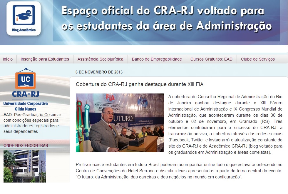 Cobertura CRA-RJ ganha destaque durante XIII FIA